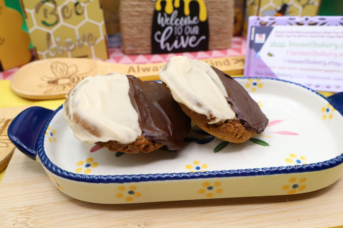 High Protein Black & White Cookies, Sugar Free, Vegan, Gluten Free, Dairy Free, Nut Free, Allergy Friendly Bakery, Fitness Gifts, Low Carb