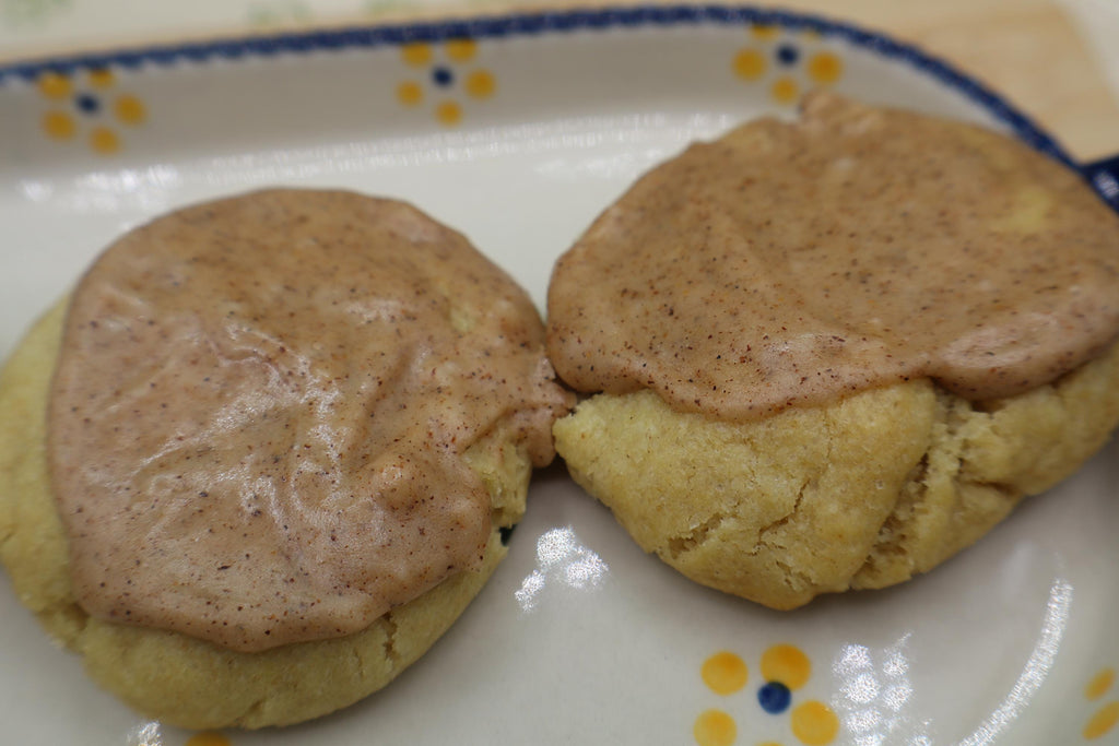 Pumpkin Spice Cookies, Iced, Gluten Free, Dairy Free, Vegan, Egg Free, Peanut Free, Allergy Friendly, Soft & chewy, fall snack, holiday gift