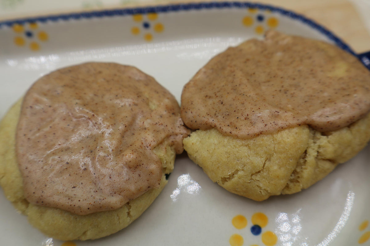 Pumpkin Spice Cookies, Iced, Gluten Free, Dairy Free, Vegan, Egg Free, Peanut Free, Allergy Friendly, Soft & chewy, fall snack, holiday gift